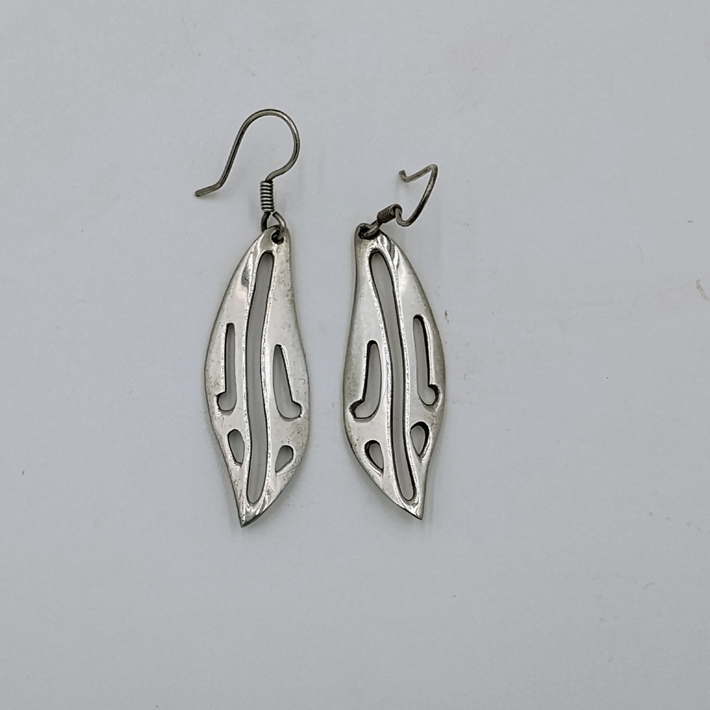 Vintage Sterling Silver Taxco Mexico Modernist Cut Out Drop Dangle Earrings